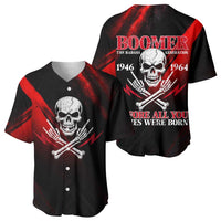 Boomer Generation Baseball Jersey with Skull Crossbones and Grunge Streak Pattern