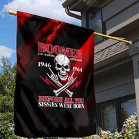 Boomer Generation Garden Flag with Skull Crossbones and Grunge Streak Pattern