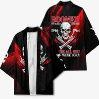 Boomer Generation Kimono with Skull Crossbones and Grunge Streak Pattern