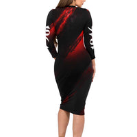 Boomer Generation Long Sleeve Bodycon Dress with Skull Crossbones and Grunge Streak Pattern
