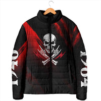 Boomer Generation Padded Jacket with Skull Crossbones and Grunge Streak Pattern