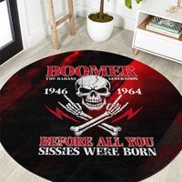 Boomer Generation Round Carpet with Skull Crossbones and Grunge Streak Pattern