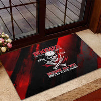 Boomer Generation Rubber Doormat with Skull Crossbones and Grunge Streak Pattern