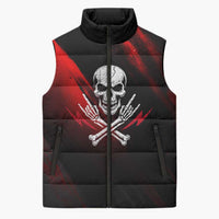Boomer Generation Sleeveless Puffer Jacket with Skull Crossbones and Grunge Streak Pattern