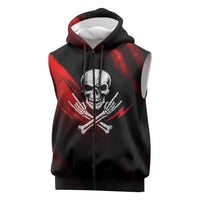 Boomer Generation Sleeveless Zip Hoodie with Skull Crossbones and Grunge Streak Pattern