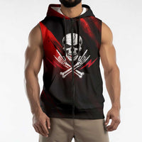 Boomer Generation Sleeveless Zip Hoodie with Skull Crossbones and Grunge Streak Pattern