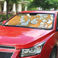 Chubby Duck Auto Sun Shade Shocked White Ducks Cartoon Doodle Pattern