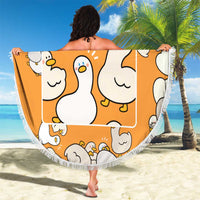 Chubby Duck Beach Blanket Shocked White Ducks Cartoon Doodle Pattern