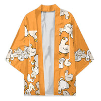 Chubby Duck Kimono Shocked White Ducks Cartoon Doodle Pattern