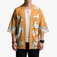Chubby Duck Kimono Shocked White Ducks Cartoon Doodle Pattern