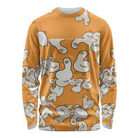 Chubby Duck Long Sleeve Shirt Shocked White Ducks Cartoon Doodle Pattern