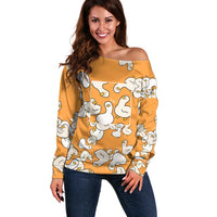 Chubby Duck Off Shoulder Sweater Shocked White Ducks Cartoon Doodle Pattern