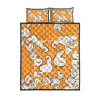 Chubby Duck Quilt Bed Set Shocked White Ducks Cartoon Doodle Pattern
