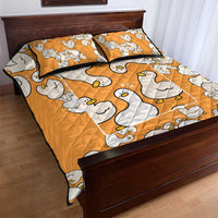 Chubby Duck Quilt Bed Set Shocked White Ducks Cartoon Doodle Pattern