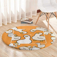Chubby Duck Round Carpet Shocked White Ducks Cartoon Doodle Pattern