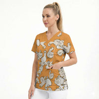 Chubby Duck Scrub Top Shocked White Ducks Cartoon Doodle Pattern