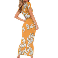 Chubby Duck Short Sleeve Bodycon Dress Shocked White Ducks Cartoon Doodle Pattern