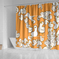 Chubby Duck Shower Curtain Shocked White Ducks Cartoon Doodle Pattern