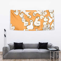 Chubby Duck Tapestry Shocked White Ducks Cartoon Doodle Pattern