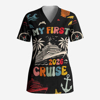 My First Cruise 2026 Scrub Top Vacation Groovy Family Cruise Ship