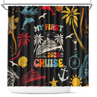 My First Cruise 2026 Shower Curtain Vacation Groovy Family Cruise Ship