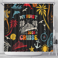 My First Cruise 2026 Shower Curtain Vacation Groovy Family Cruise Ship