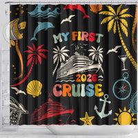 My First Cruise 2026 Shower Curtain Vacation Groovy Family Cruise Ship