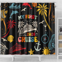 My First Cruise 2026 Shower Curtain Vacation Groovy Family Cruise Ship