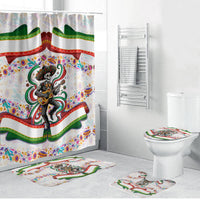 Cinco De Mayo Sugar Skull Mariachi Bathroom Set Mexican Fiesta Floral Skeleton Guitar Folk Art