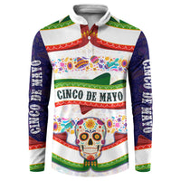 Cinco De Mayo Sugar Skull Mariachi Button Sweatshirt Mexican Fiesta Floral Skeleton Guitar Folk Art