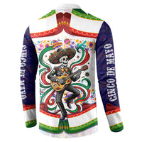Cinco De Mayo Sugar Skull Mariachi Button Sweatshirt Mexican Fiesta Floral Skeleton Guitar Folk Art