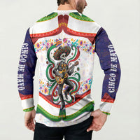 Cinco De Mayo Sugar Skull Mariachi Button Sweatshirt Mexican Fiesta Floral Skeleton Guitar Folk Art