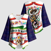 Cinco De Mayo Sugar Skull Mariachi Kimono Sleeve Blouse Mexican Fiesta Floral Skeleton Guitar Folk Art