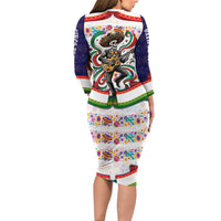 Cinco De Mayo Sugar Skull Mariachi Long Sleeve Bodycon Dress Mexican Fiesta Floral Skeleton Guitar Folk Art