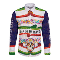 Cinco De Mayo Sugar Skull Mariachi Long Sleeve Button Shirt Mexican Fiesta Floral Skeleton Guitar Folk Art