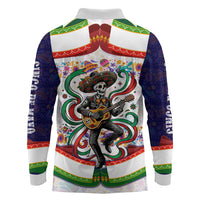 Cinco De Mayo Sugar Skull Mariachi Long Sleeve Polo Shirt Mexican Fiesta Floral Skeleton Guitar Folk Art