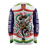 Cinco De Mayo Sugar Skull Mariachi Long Sleeve Shirt Mexican Fiesta Floral Skeleton Guitar Folk Art
