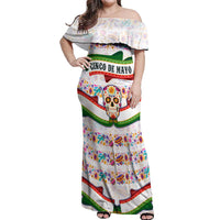 Cinco De Mayo Sugar Skull Mariachi Off Shoulder Maxi Dress Mexican Fiesta Floral Skeleton Guitar Folk Art