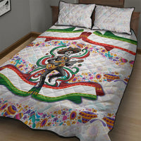 Cinco De Mayo Sugar Skull Mariachi Quilt Bed Set Mexican Fiesta Floral Skeleton Guitar Folk Art