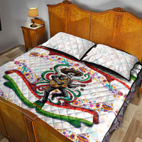 Cinco De Mayo Sugar Skull Mariachi Quilt Bed Set Mexican Fiesta Floral Skeleton Guitar Folk Art