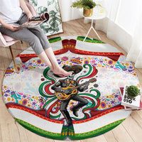 Cinco De Mayo Sugar Skull Mariachi Round Carpet Mexican Fiesta Floral Skeleton Guitar Folk Art