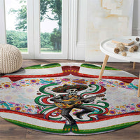 Cinco De Mayo Sugar Skull Mariachi Round Carpet Mexican Fiesta Floral Skeleton Guitar Folk Art