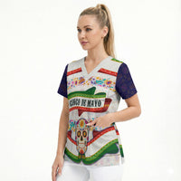 Cinco De Mayo Sugar Skull Mariachi Scrub Top Mexican Fiesta Floral Skeleton Guitar Folk Art