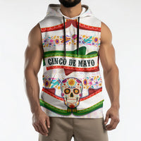 Cinco De Mayo Sugar Skull Mariachi Sleeveless Hoodie Mexican Fiesta Floral Skeleton Guitar Folk Art