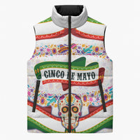 Cinco De Mayo Sugar Skull Mariachi Sleeveless Puffer Jacket Mexican Fiesta Floral Skeleton Guitar Folk Art