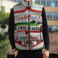 Cinco De Mayo Sugar Skull Mariachi Sleeveless Puffer Jacket Mexican Fiesta Floral Skeleton Guitar Folk Art