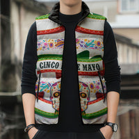 Cinco De Mayo Sugar Skull Mariachi Sleeveless Puffer Jacket Mexican Fiesta Floral Skeleton Guitar Folk Art