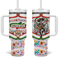 Cinco De Mayo Sugar Skull Mariachi Tumbler With Handle Mexican Fiesta Floral Skeleton Guitar Folk Art