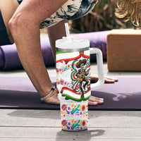 Cinco De Mayo Sugar Skull Mariachi Tumbler With Handle Mexican Fiesta Floral Skeleton Guitar Folk Art