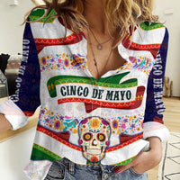 Cinco De Mayo Sugar Skull Mariachi Women Casual Shirt Mexican Fiesta Floral Skeleton Guitar Folk Art